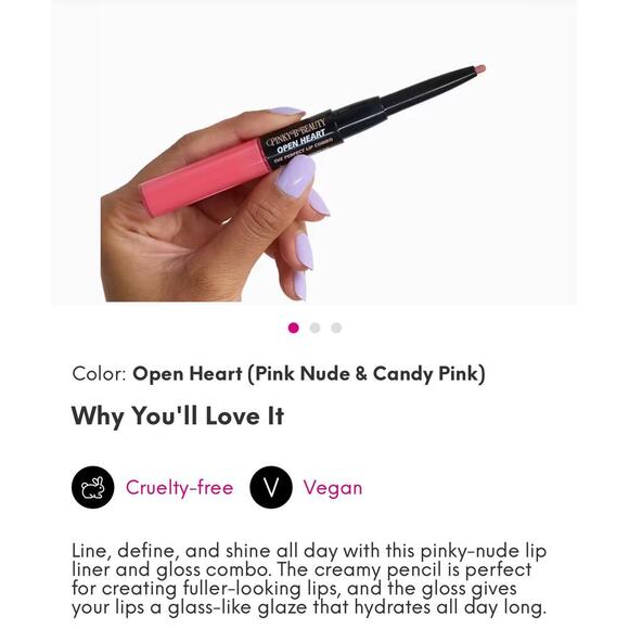 Pinky B Beauty Other - Pinky B Beauty "Open Heart" Lip Liner/Gloss Stick Combo, Pink, Full Size